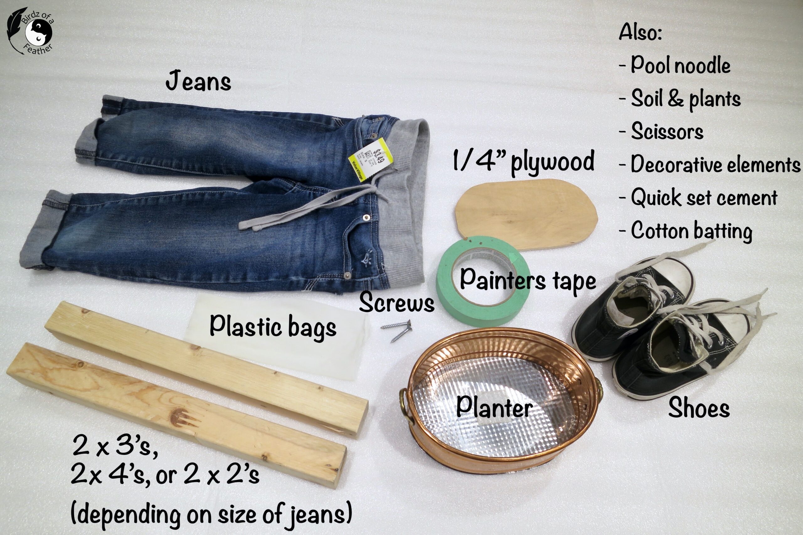 blue jean planter supplies on a table