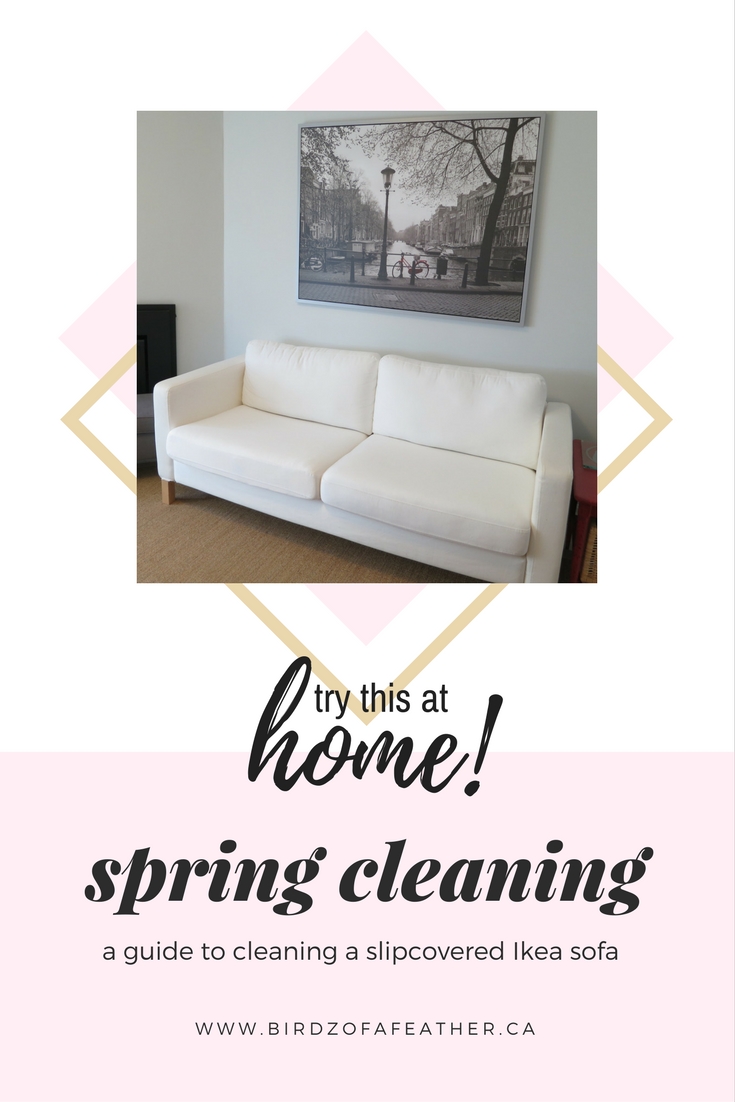 Use this DIY couch cover idea as an interim solution when you're cleaning IKEA's washable slipcover. It also works as a cheap & cheerful permanent slipcover. Birdz of a Feather | Slipcovers | DIY couch cover easy | No sew slipcover | slipcovered sofa | couch covers | couch covers slipcover | couch covers DIY no sew | couch covers DIY | no sew slipcover | no sew slipcover couch | how to clean sofa covers | sofa cover ideas diy | sofa covers cleaning | how to clean sofa cover