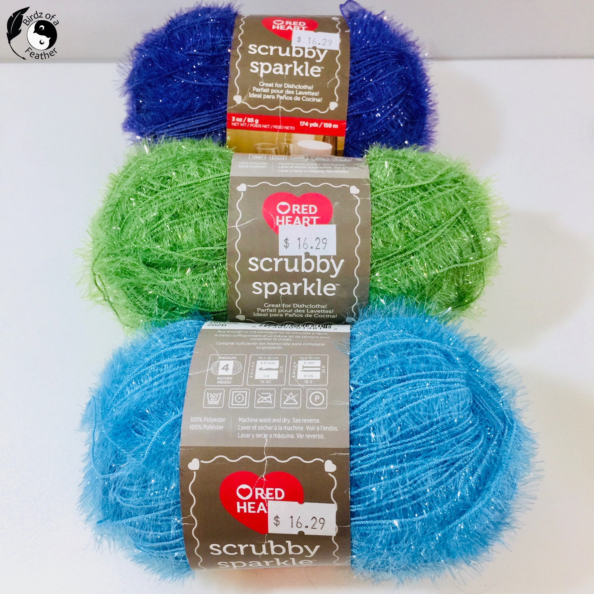 blue, green and purple Red Heart scrubby sparkle yarn for Crochet coral reef