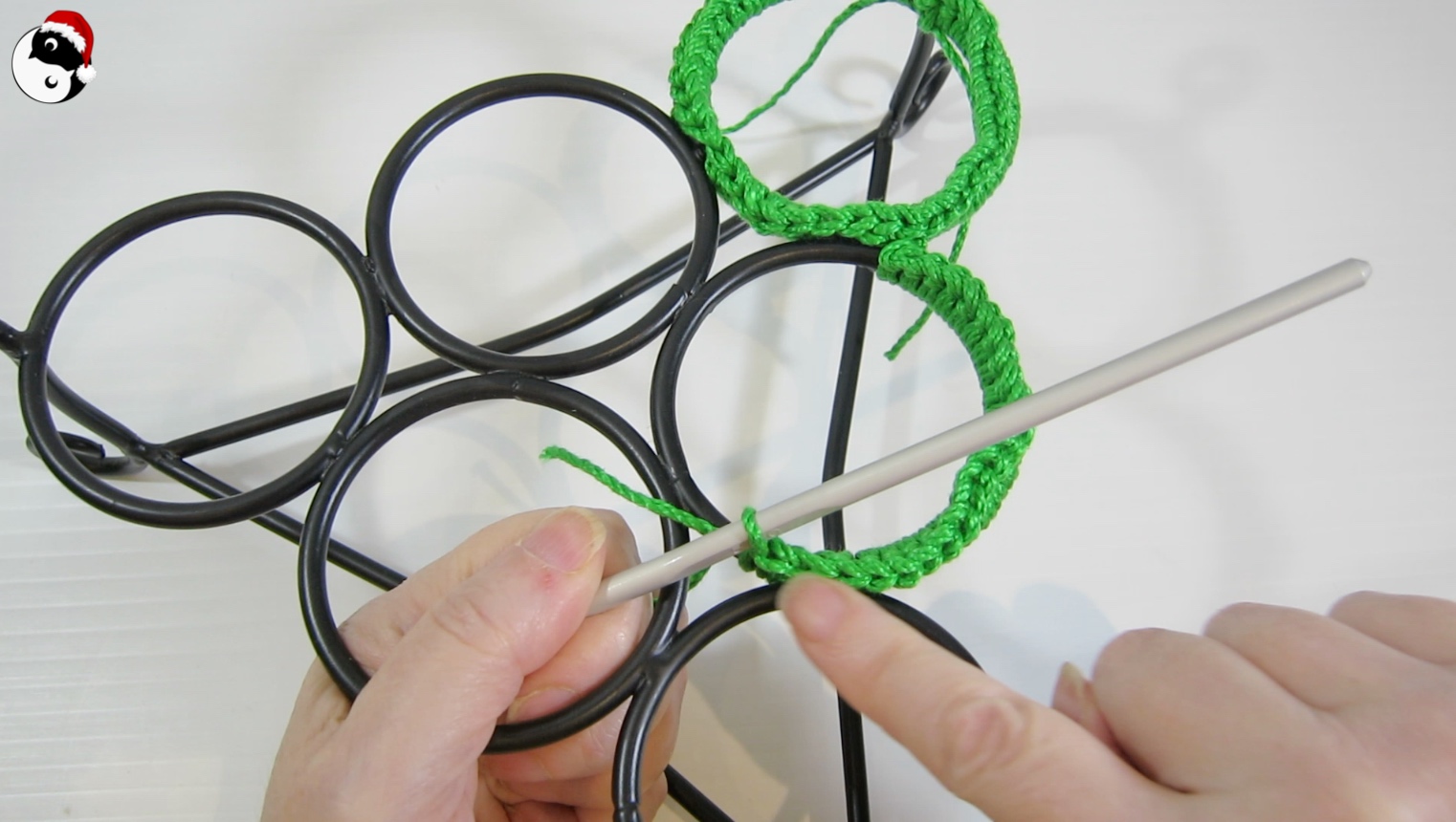 Crocheting ends of christmas plant decor