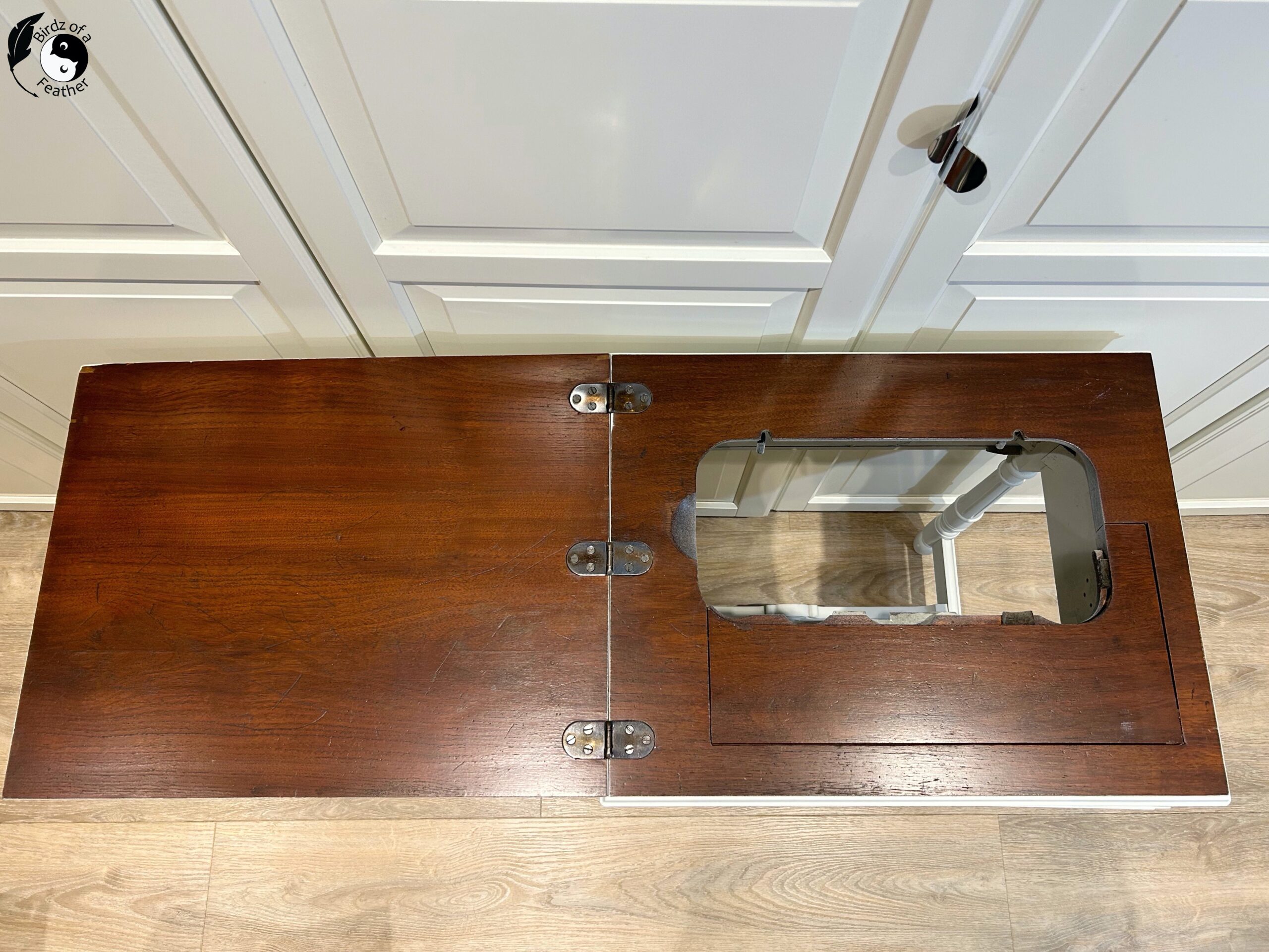 New stain on inside of open re-assembled sewing table lids