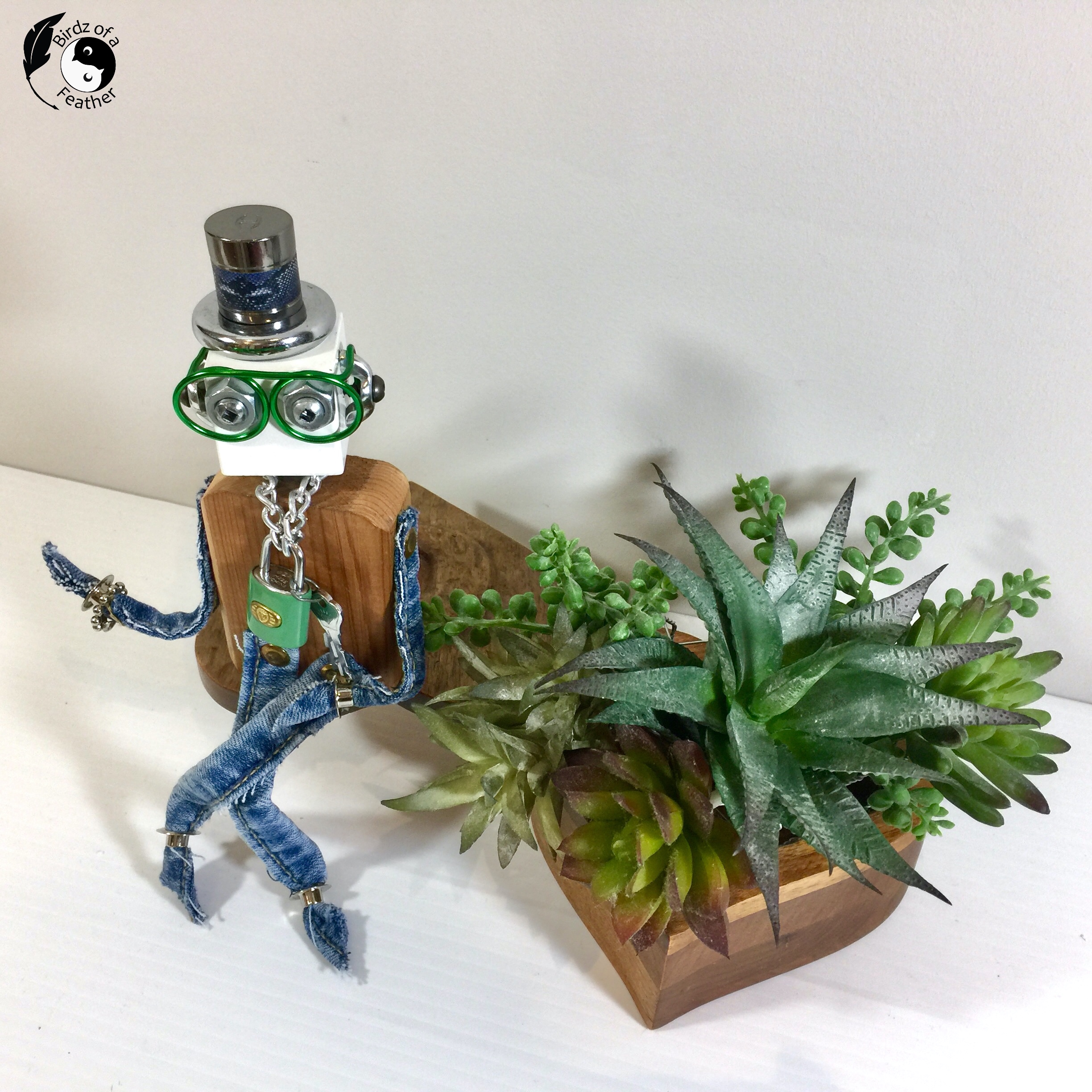 scrap robot on succulent display