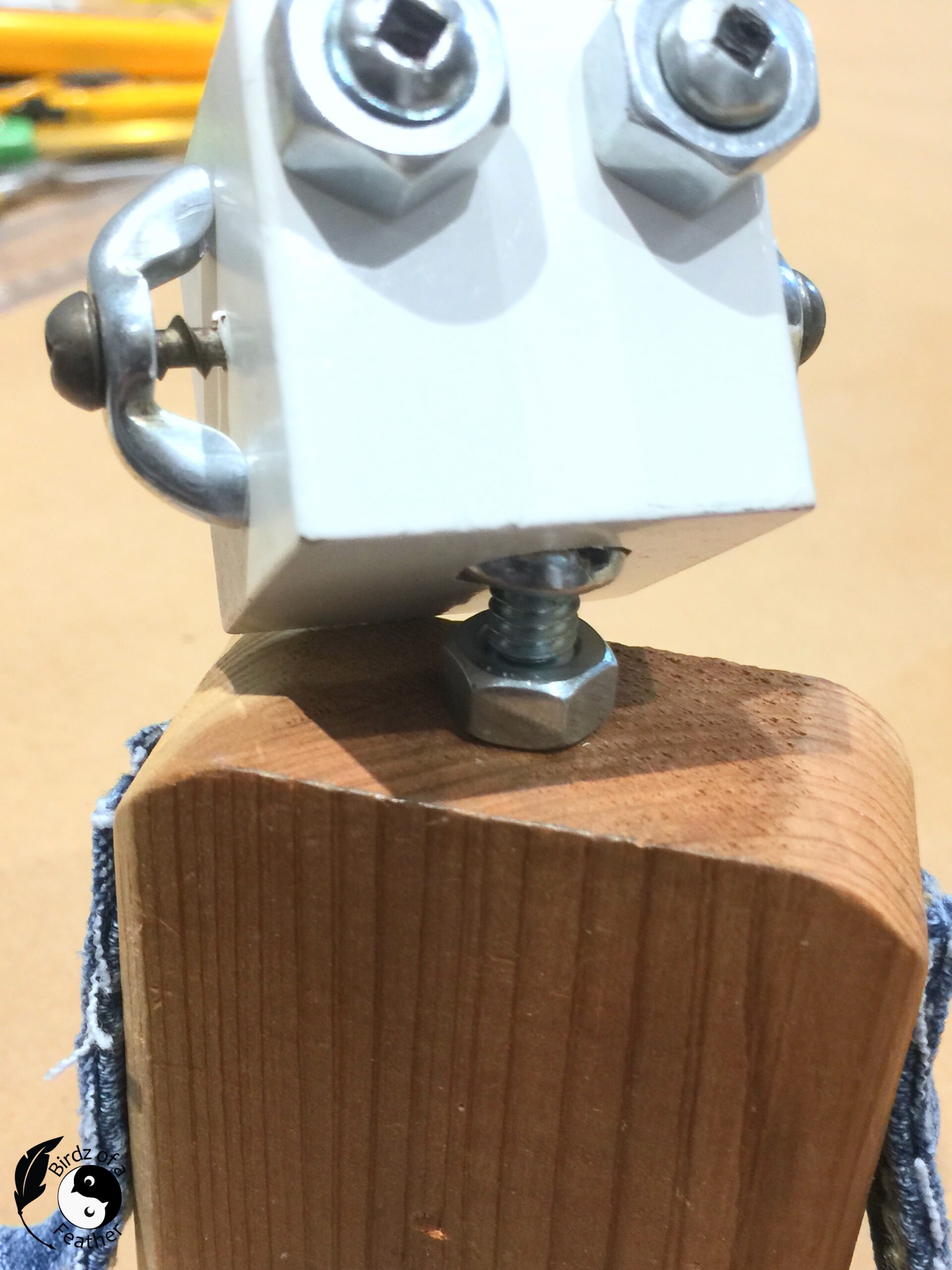 Closeup of scrap robot showing moveable head