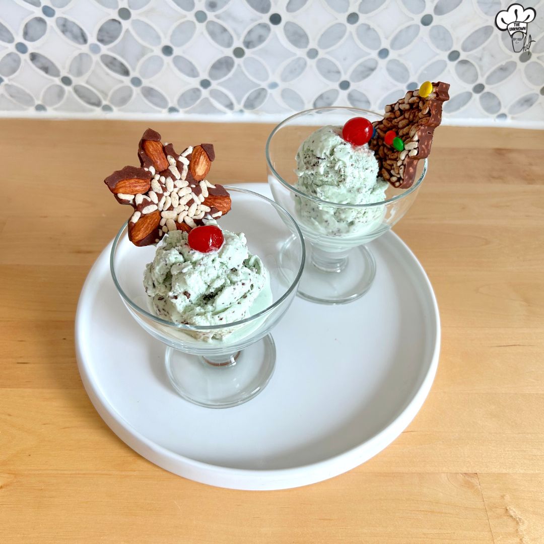 snowflake and Christmas tree shapes christmas bark recipe in mint chip ice cream 