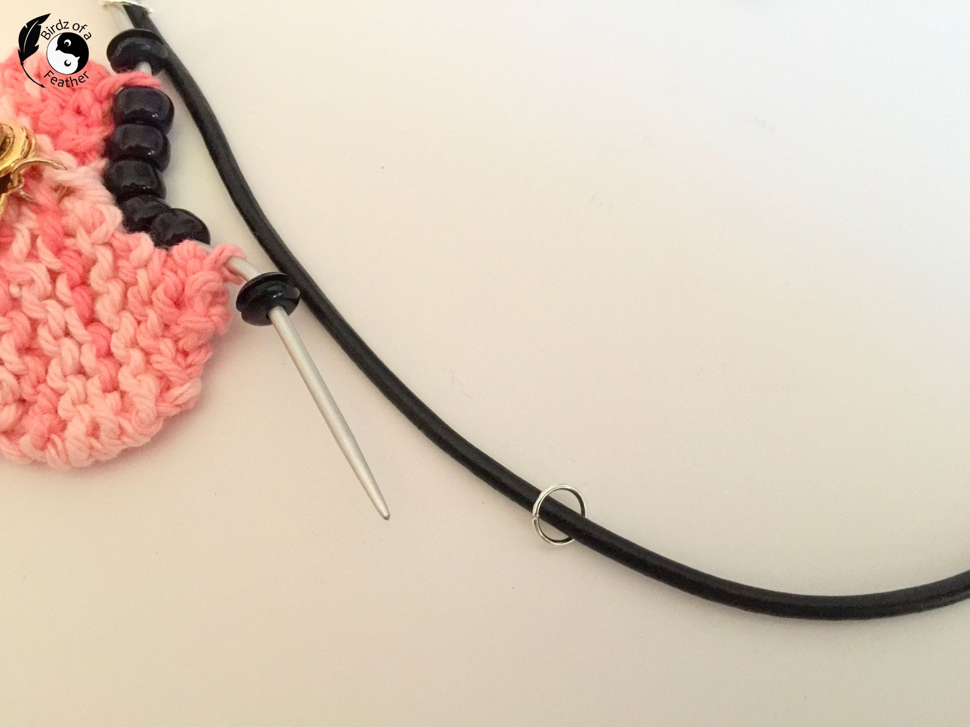 Leather cord with jump ring and knit heart pendant DIY Charm Necklace