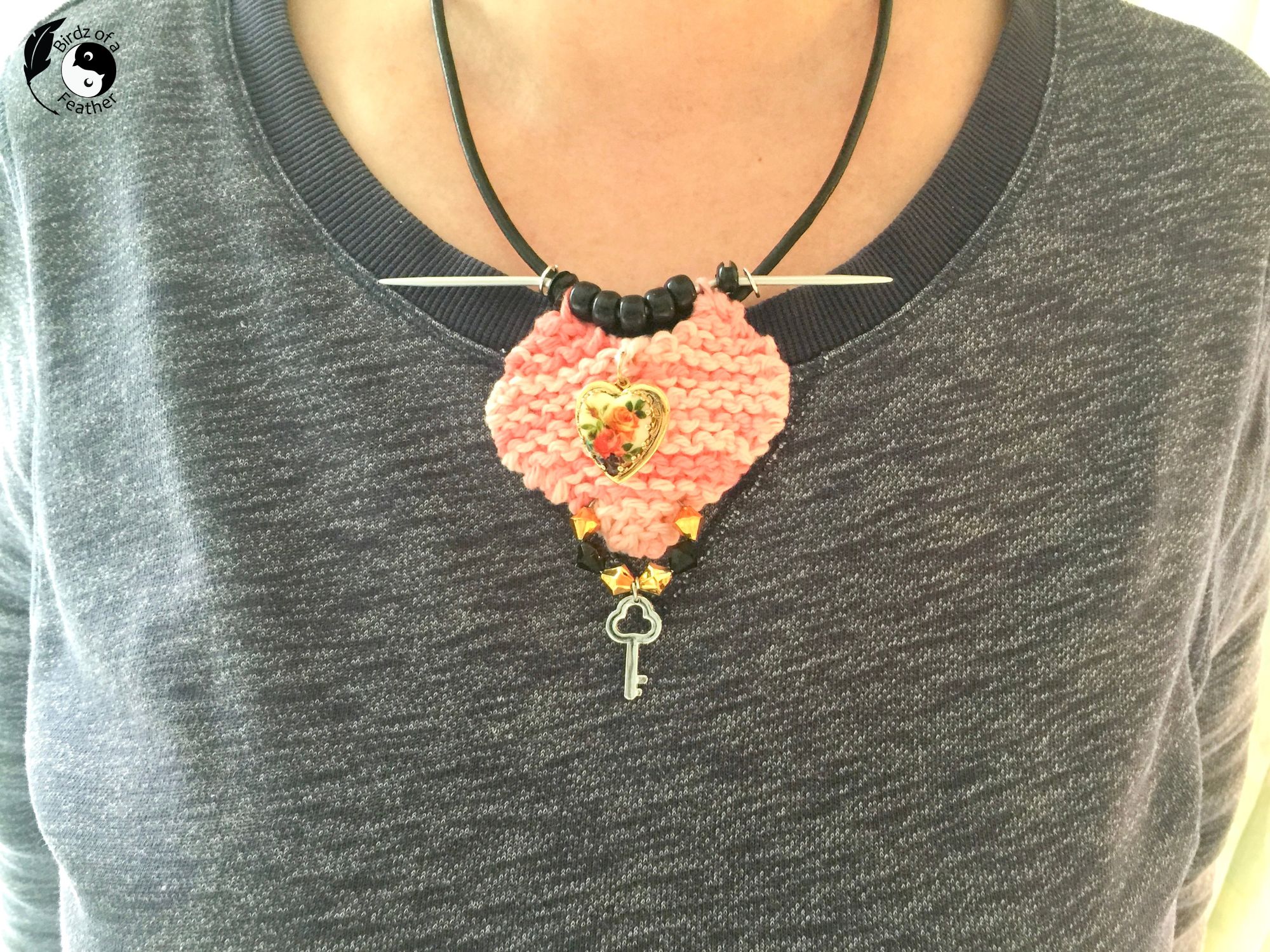 DIY Charm Necklace work with a blue sweatshirt