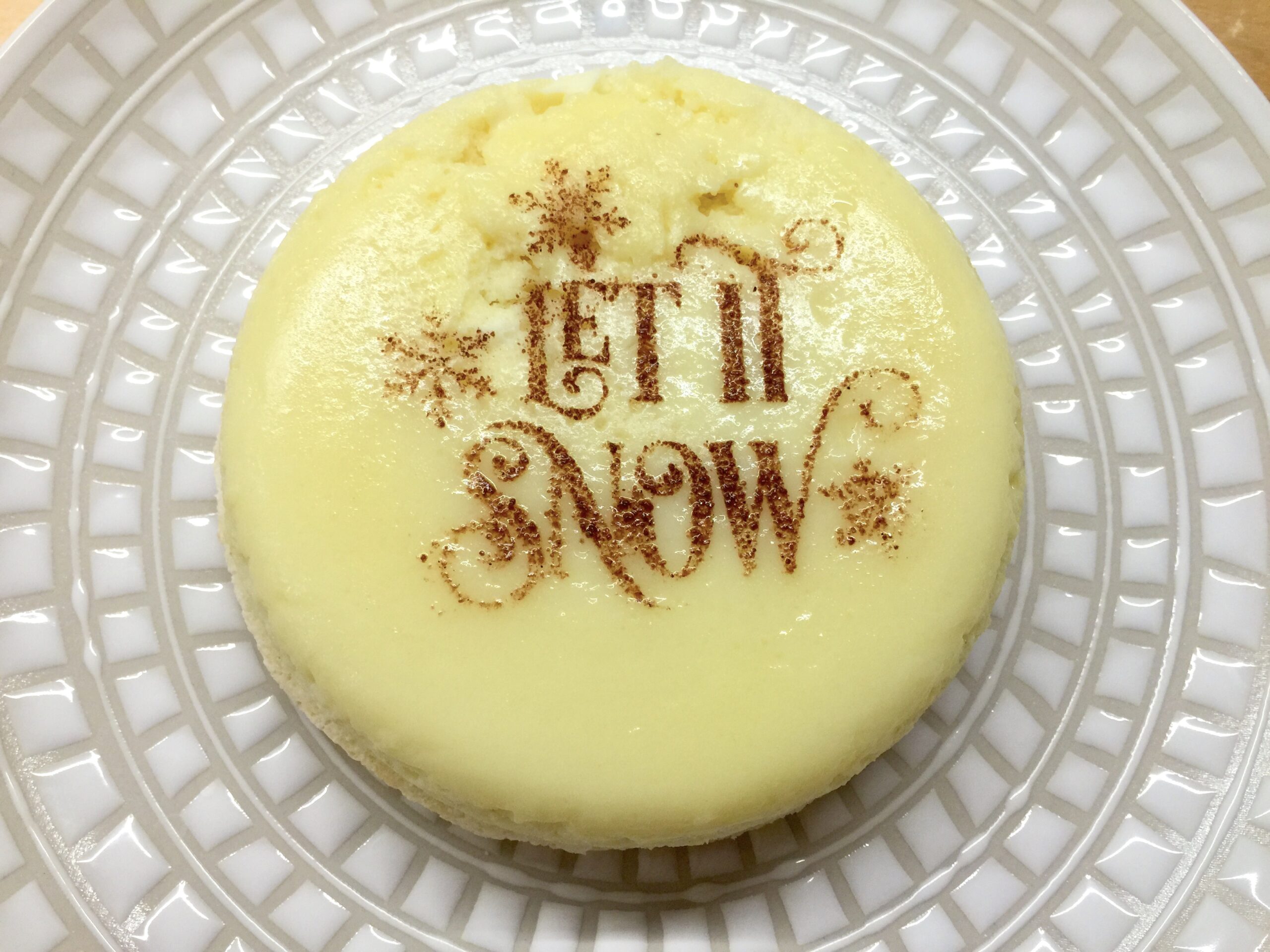 lemon pudding cake with let it snow stencil